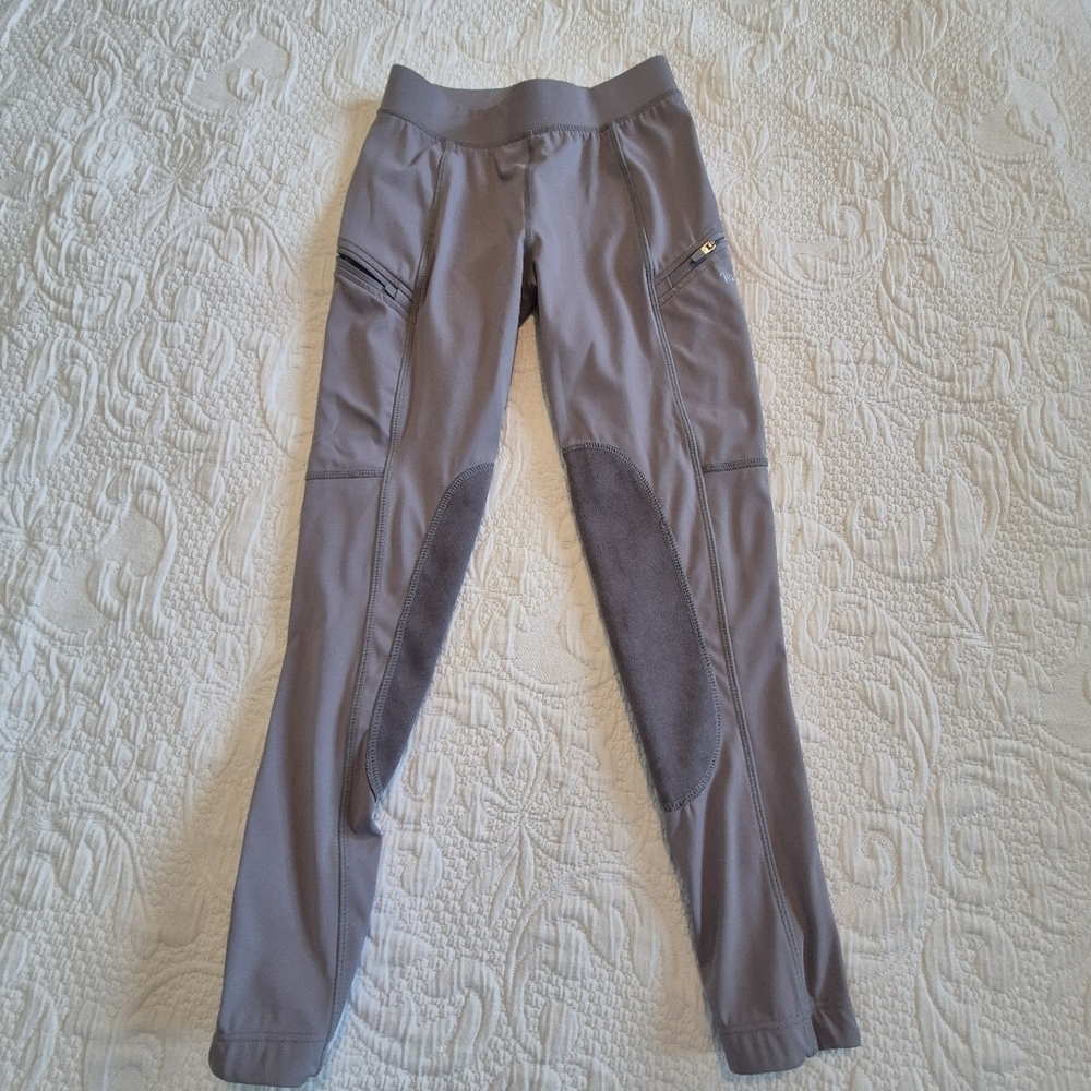 Willit girls size small or 7/8 gray riding leggings, 2 zippered pockets VGUC
